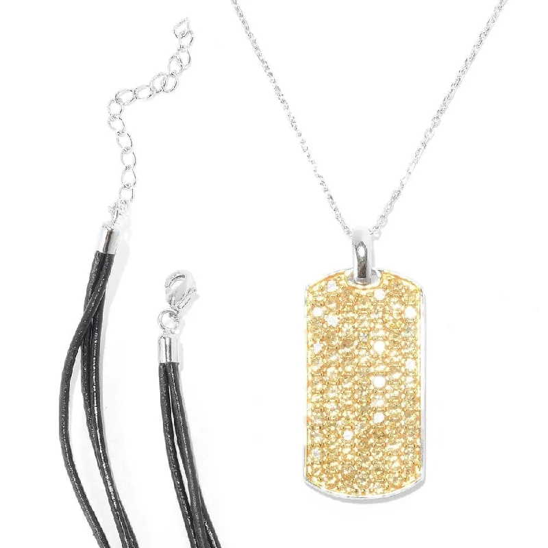 Polished name necklaces-Sterling Silver Pave Citrine Necklace with Chain and Cord