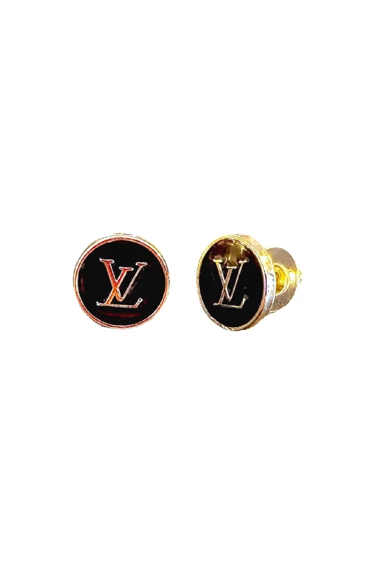 Lily motif earrings-LV Black Button Earrings