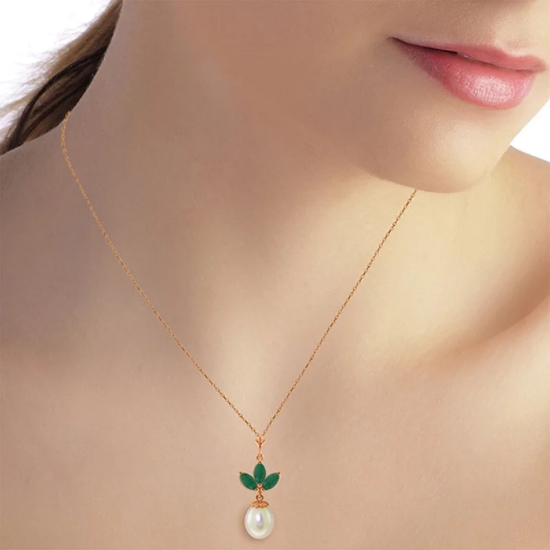 Bold cross necklaces-4.75 Carat 14K Solid Gold Gemstone Necklace Natural Pearl Emerald