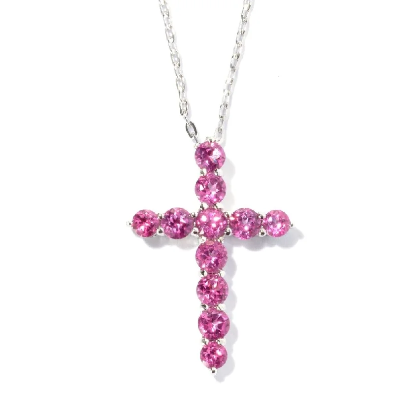 Braided link necklaces-Stering Silver Pink Topaz Cross Necklace