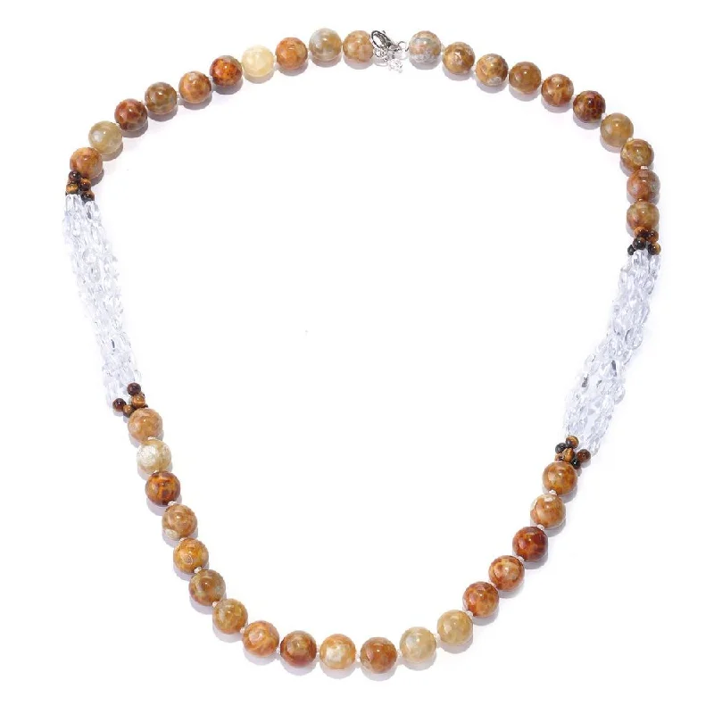 Heavy collar necklaces-Sterling Silver 24-inch Fire Agate, Tiger Eye and Crystal Necklace