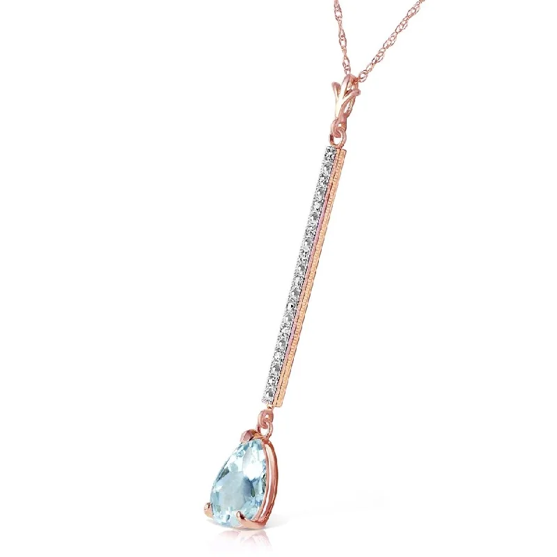 Vibrant enamel necklaces-14K Solid Rose Gold Necklace with Diamonds & Aquamarine