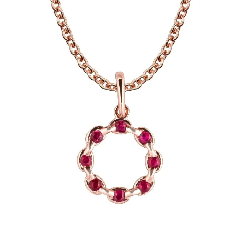 Soft thread necklaces-Viducci 10k Rose Gold Genuine Round Ruby Circle Pendant Necklace