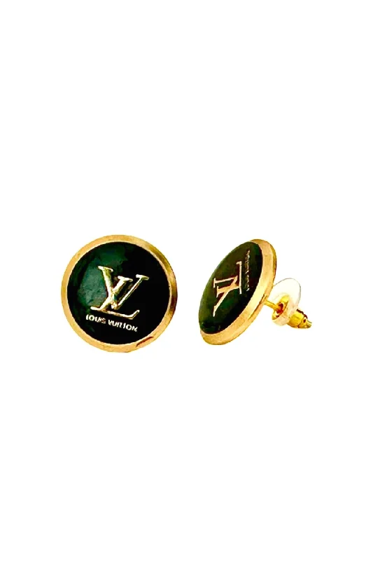 Worn medallion earrings-LV Classy Black Button Earrings