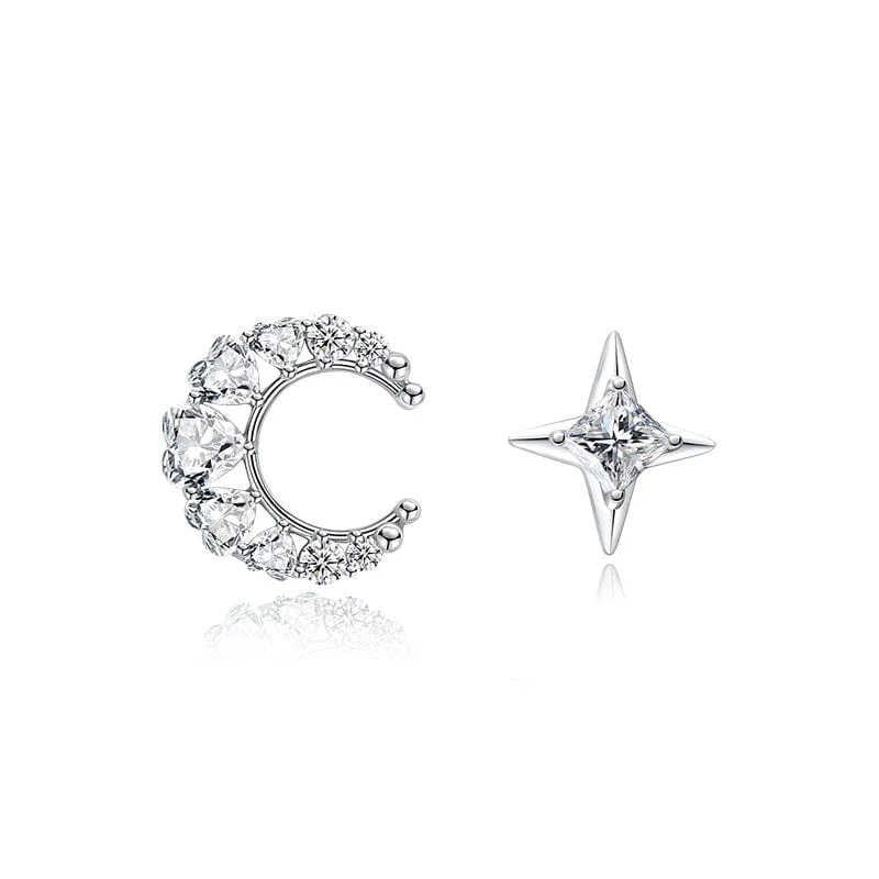 Bold cuff earrings-FANCIME "Sweet Dream" Moon Star Sterling Silver Post Earrings