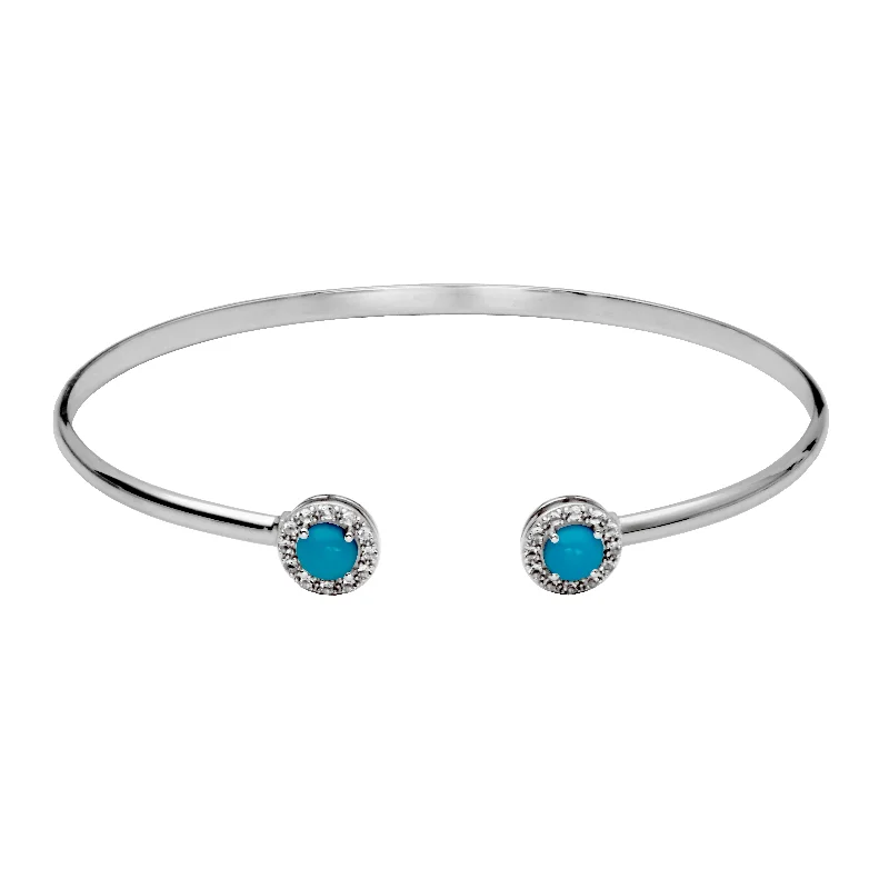 Dove feather bangles-Silver Birthstone Cuff Bracelet-Turquoise