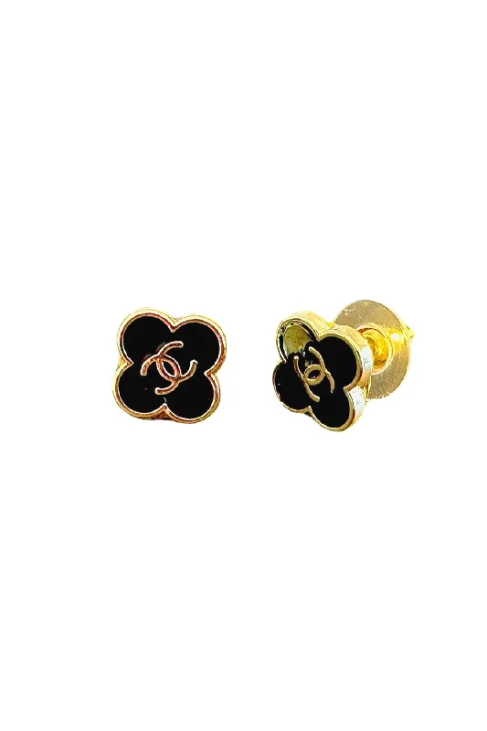 Playful pair earrings-CC Black Clover Button Earrings