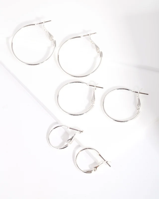 Coiled cord earrings-Silver Multi Size Hoop Earring Pack