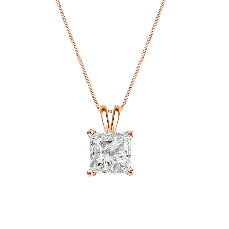 Alloy metal necklaces-Auriya 14k Gold 1/4ctw Princess-cut Solitaire Diamond Necklace (I-J, I1-I2)