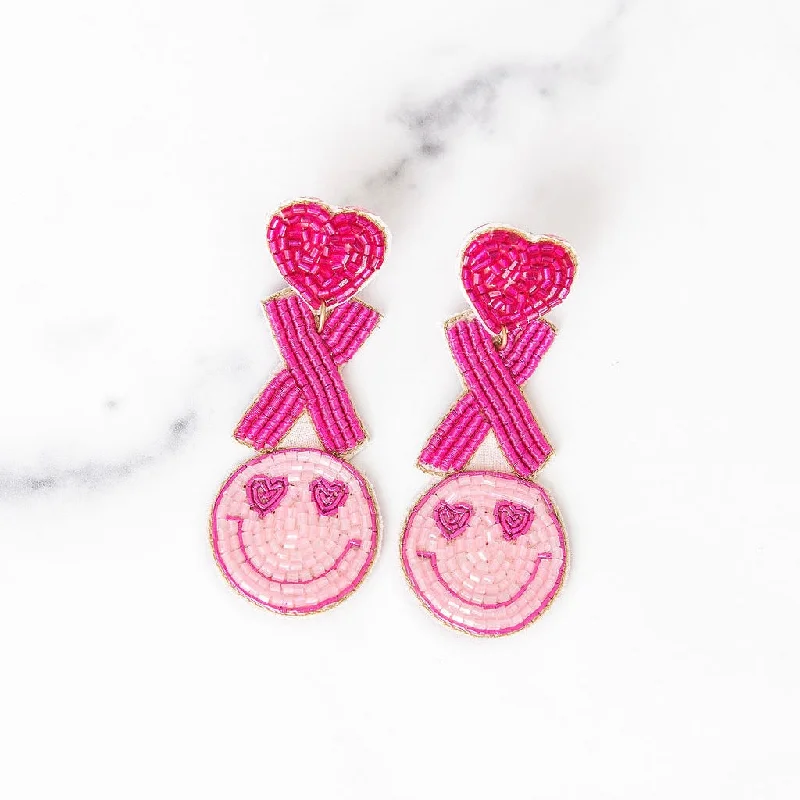 Crystal-twisted earrings-XO Smiley Beaded Earrings