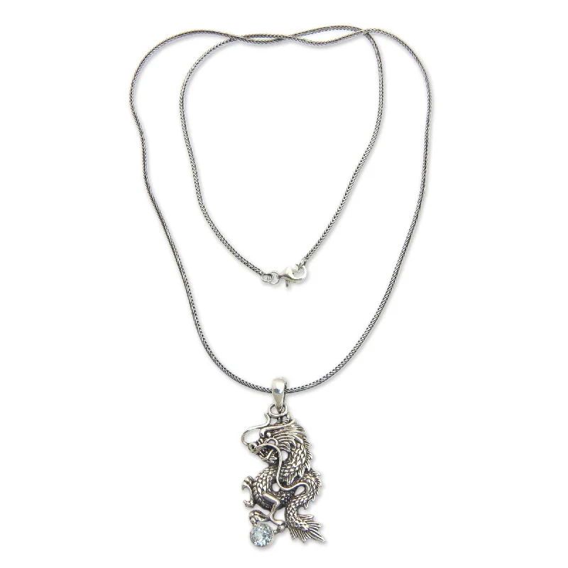 Stellar star necklaces-Handmade Men's Sterling Silver 'Dragon's Ball' Blue Topaz Necklace (Indonesia)