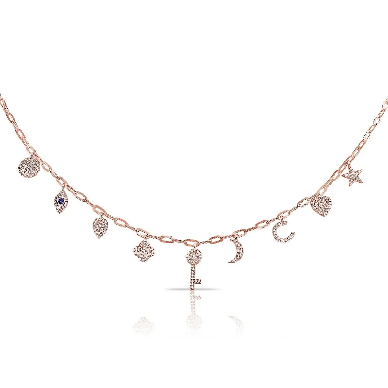 Baroque pearl necklaces-Joelle Charm Diamond Necklace 14K Rose Gold 1/2 ct