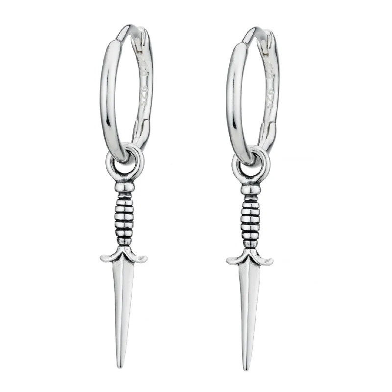 Ruby stone earrings-DAGGER - Sterling Silver Hoops