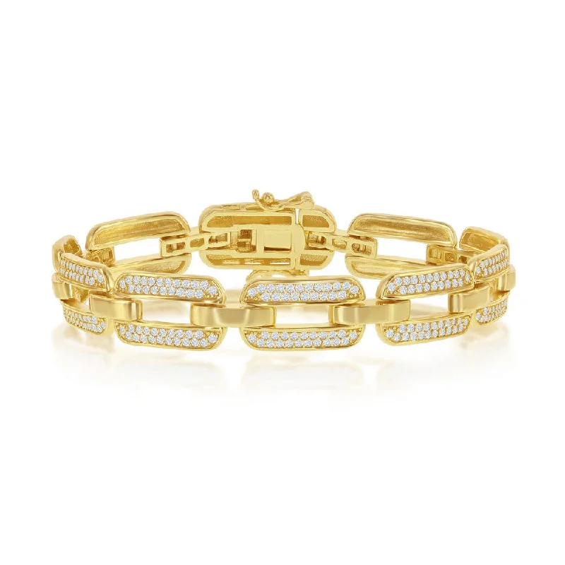 Cord edge bangles-Yellow Wide CZ Linked Bracelet