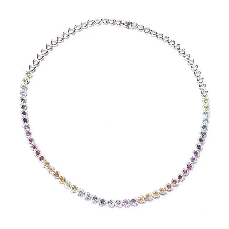 Sleek pendant necklaces-925 Sterling Silver Multi Stone Necklace