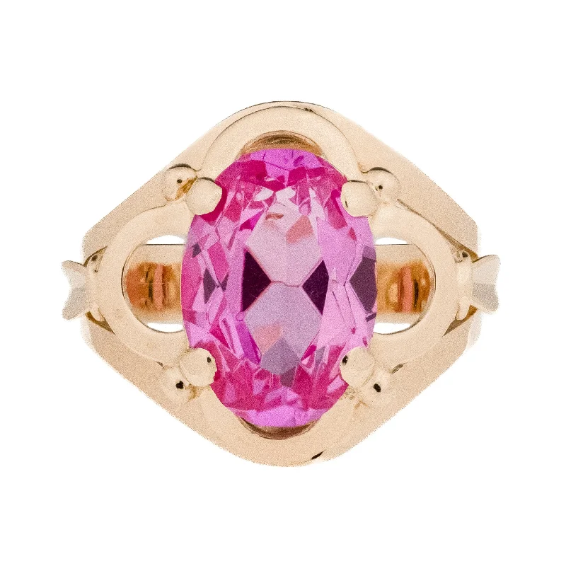 Marquise cut engagement rings-10.12ctw Lab Pink Sapphire Ring in 14K Rose Gold - Size 9