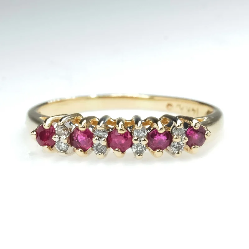 Infinity band engagement rings-0.28ctw Round Ruby & Diamond Accents Stackable Ring in 14K Yellow Gold