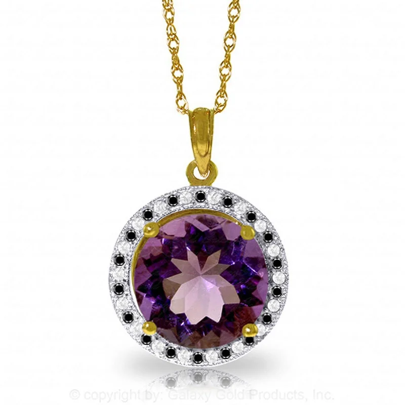 Secure clasp necklaces-6.20 Carat 14K Solid Gold Black / White Diamonds & Amethyst Necklace