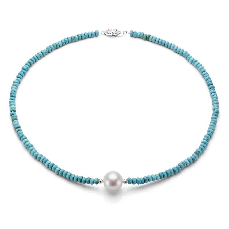 Ruby stone necklaces-DaVonna Silver Turquoise and White FW Pearl Necklace (12-13 mm)