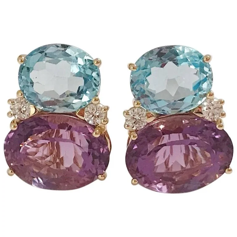 Tiny wing earrings-Large GUM DROP™ Earrings with Pale Blue Topaz and Bright Amethyst and Diamonds