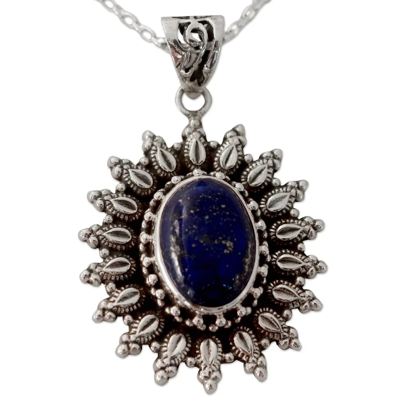 Floating gem necklaces-Handmade Sterling Silver 'Royal Allure' Lapis Lazuli Necklace (India)