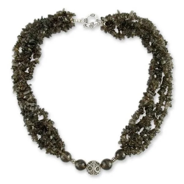 Retro photo necklaces-Handmade Sterling Silver 'Dreams' Smoky Quartz Beaded Necklace (India)