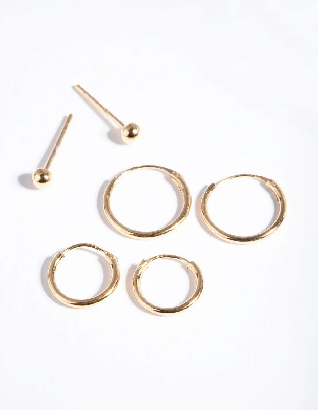 Tiny star earrings-Gold Plated Sterling Silver Stud & Hoop Pack Earring