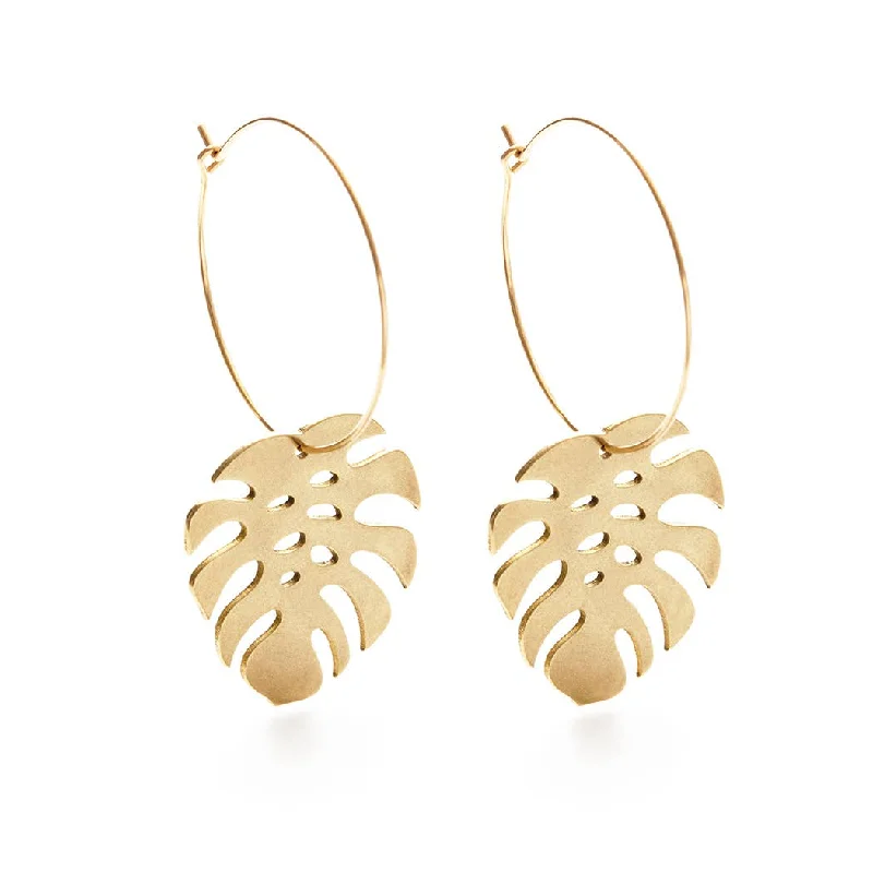 Spinel earrings-Monstera Hoops