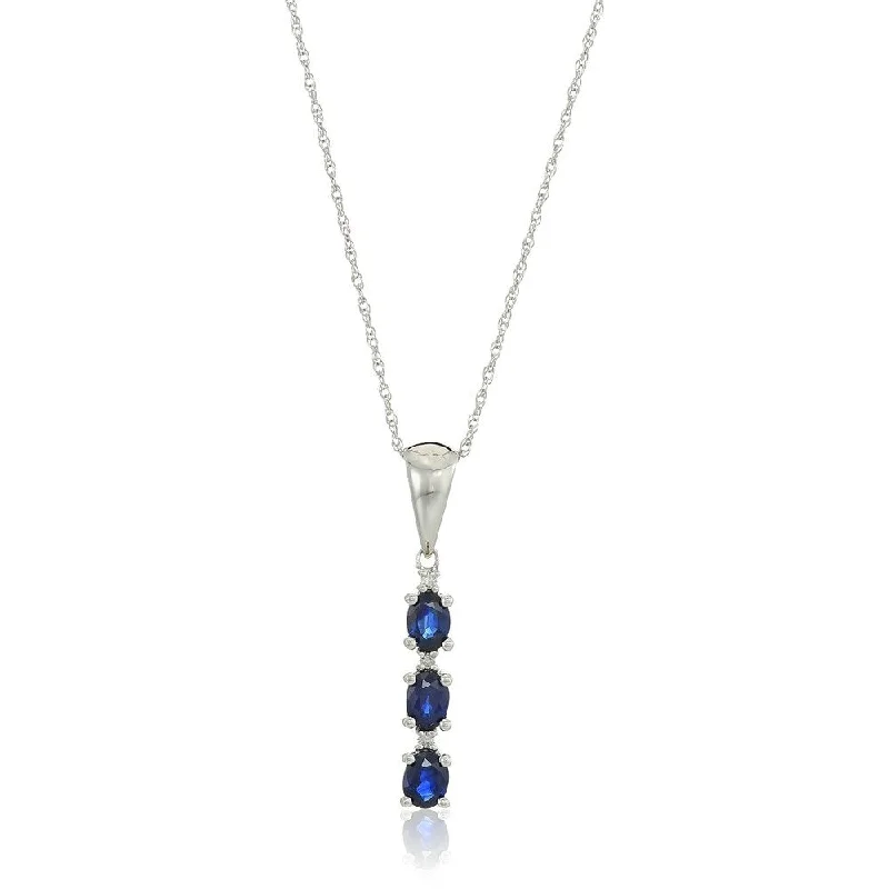 Thai style necklaces-10k White Gold Genuine Blue Sapphire & Diamond Pendant Necklace, 18"