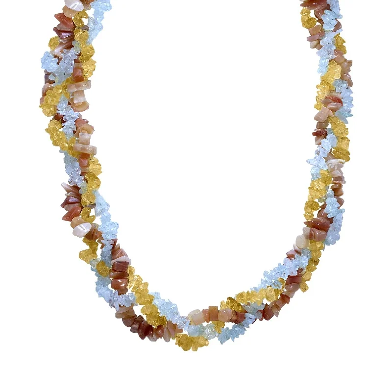 Drape-style necklaces-Marquee Jewels All Natural Uncut Blue Topaz Citrine and Moonstone Chip Necklace with Lobster Claw Clasp