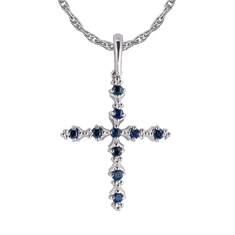 Radiant pearl necklaces-Viducci 10k White Gold Genuine Sapphire Cross Pendant Necklace