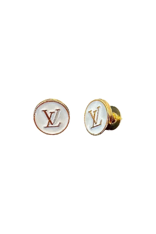 Textured disc earrings-LV White Button Earrings