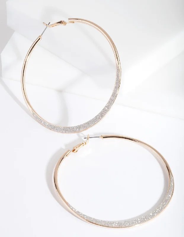 Onyx gem earrings-Large Gold Glitter Edge Hoop Earrings