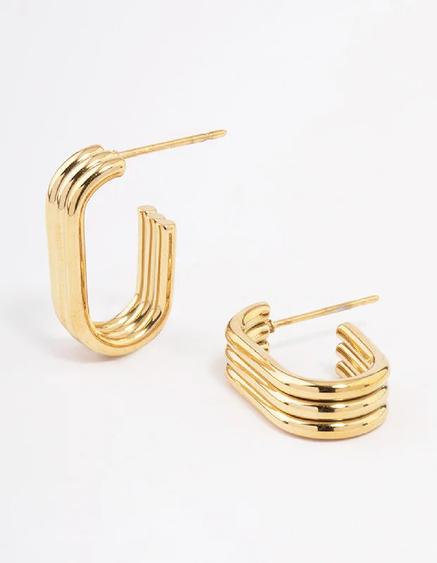 Victorian style earrings-Waterproof Gold Plated Stainless Steel Trio Oval Huggie Earrings