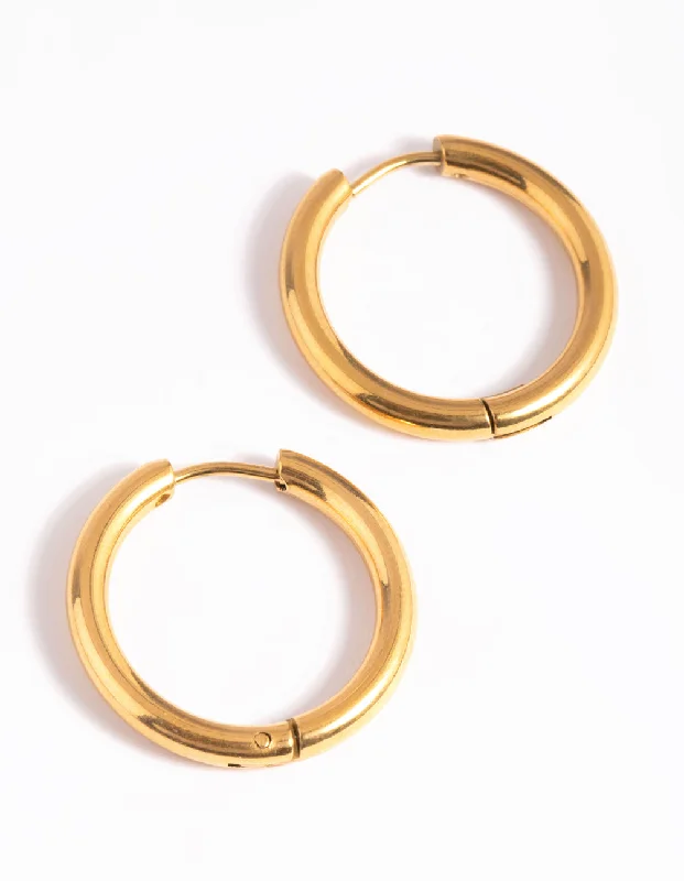 Half moon earrings-Waterproof Gold Plated Stainless Steel Classic Huggie Hoop Earrings