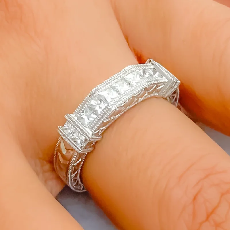 Chunky stone engagement rings-Ritzy White Gold Diamond + 18k Gold Ring