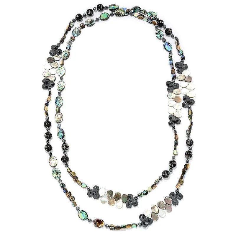 Raised bar necklaces-"Gems of the Sea" 72" Black Mother-of-Pearl Endless Bead Necklace