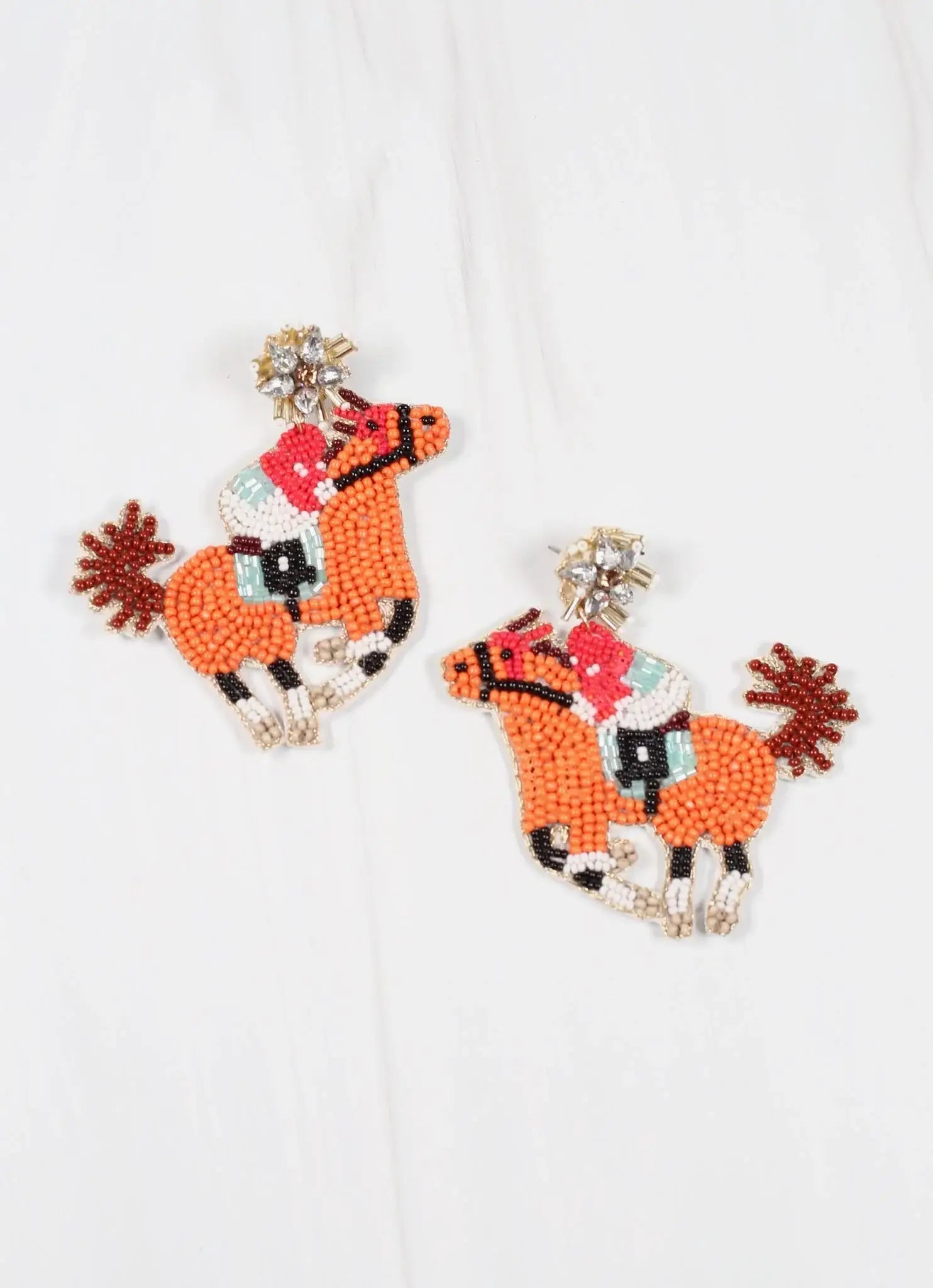 Dove feather earrings-Caroline Hill - Kentucky Derby Jockey and Horse Earring ORANGE