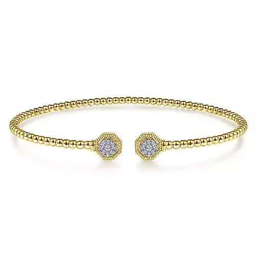 Bead row bangles-Gabriel & Co. Yellow Bujukan Cuff Bracelet with Diamond  Hexagon Caps