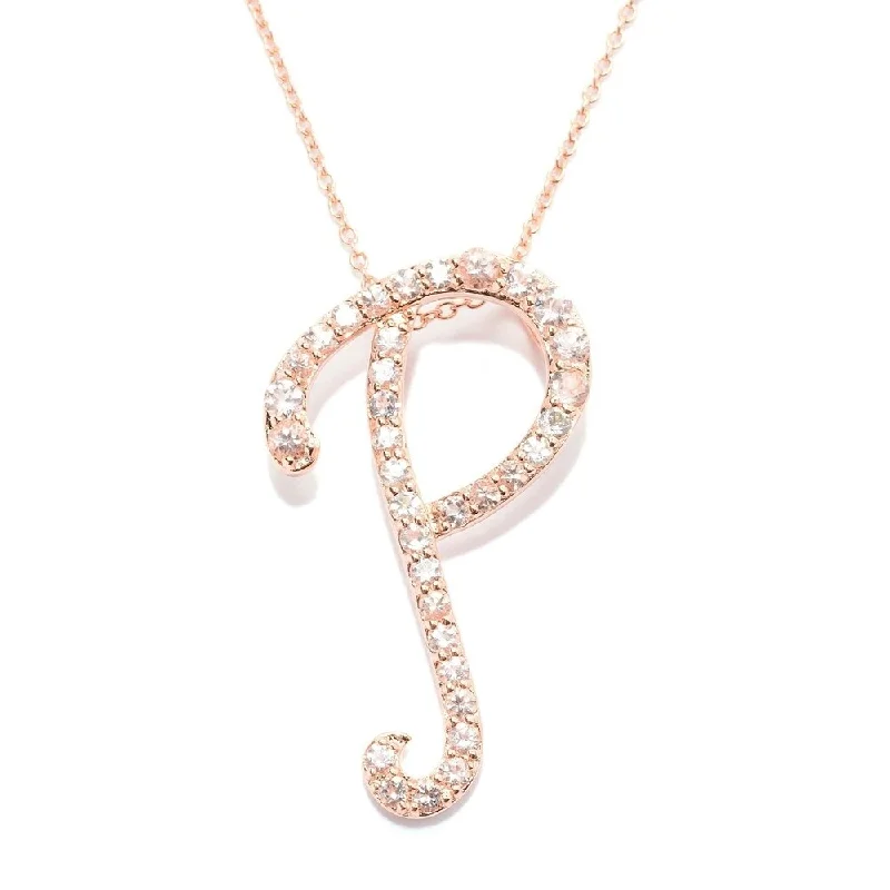 Tarnished silver necklaces-18k Rose Gold over Sterling Silver Round Morganite Initial P Necklace