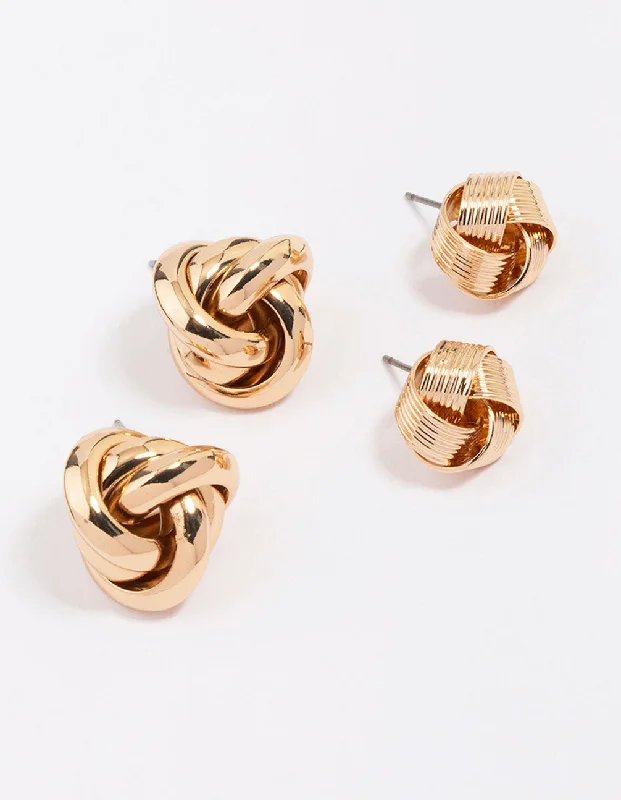 Subtle dangle earrings-Gold Knotted Stud Earring Pack