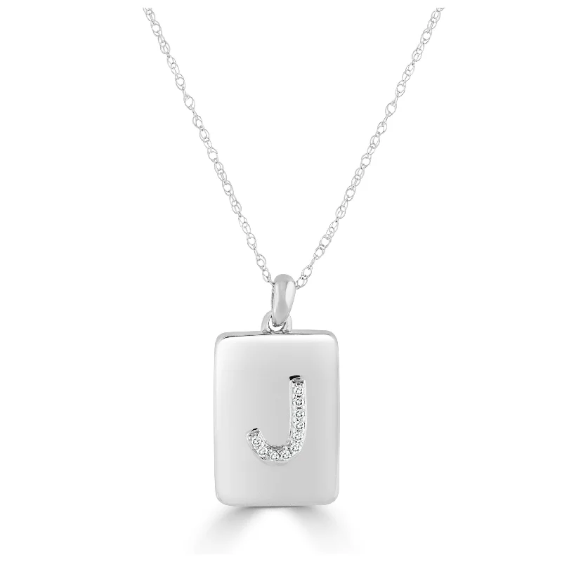 Onyx gem necklaces-Joelle Diamond Initial J Letter Dog Tag Necklace 1/25 TDW 14K White Gold on a 16-inch Chain