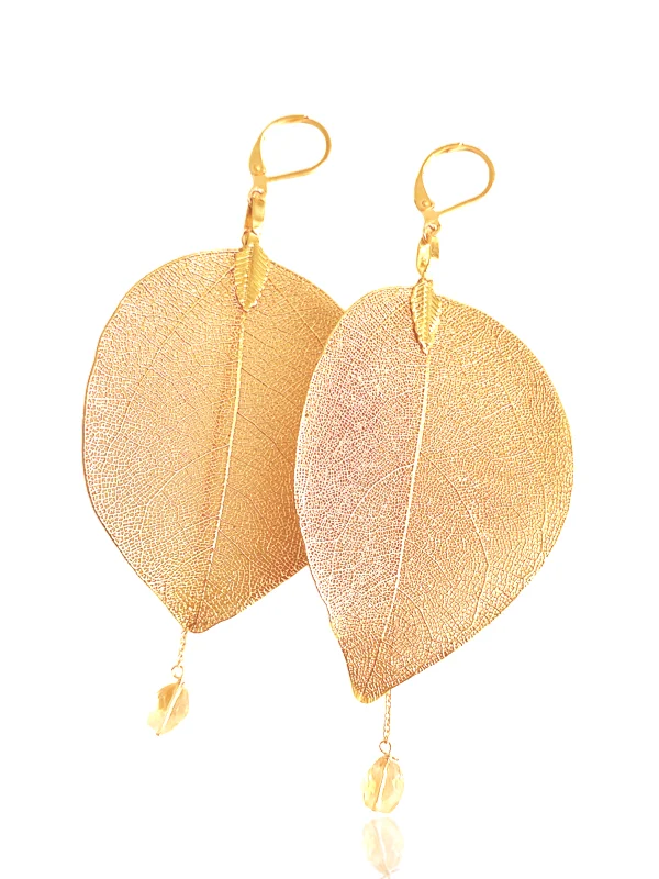 Spinel earrings-Gold Leaf Earrings