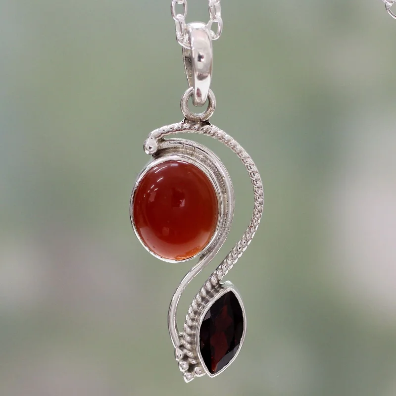 Spinel necklaces-Sterling Silver 'Colorful Curves' Carnelian Garnet Necklace