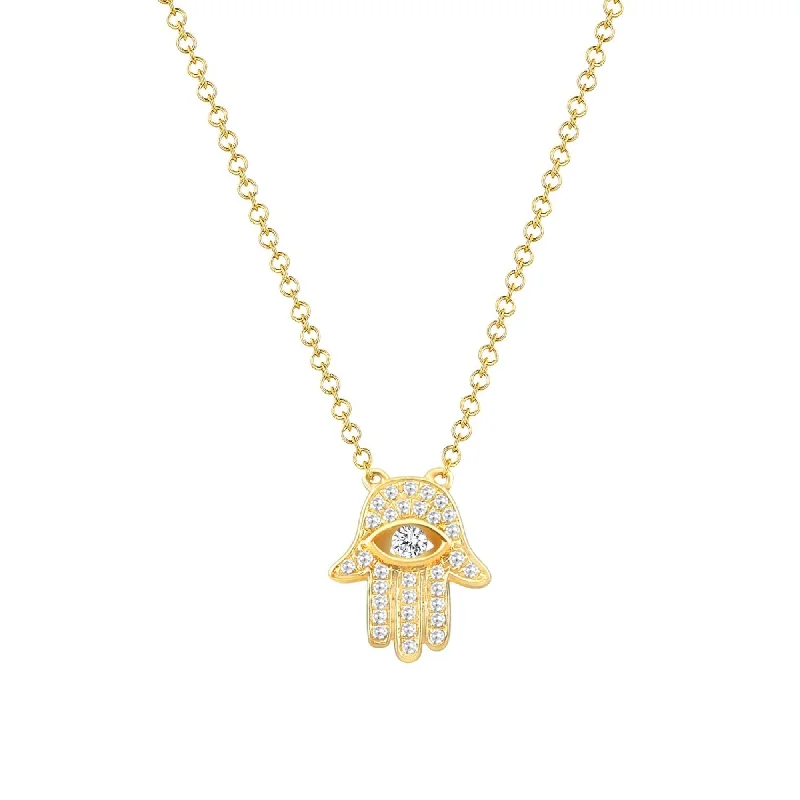 Elegant design necklaces-Joelle Hamsa Necklace Hand of God 14K Gold 1/10 CT TDW 16-inch -18-inch Chain