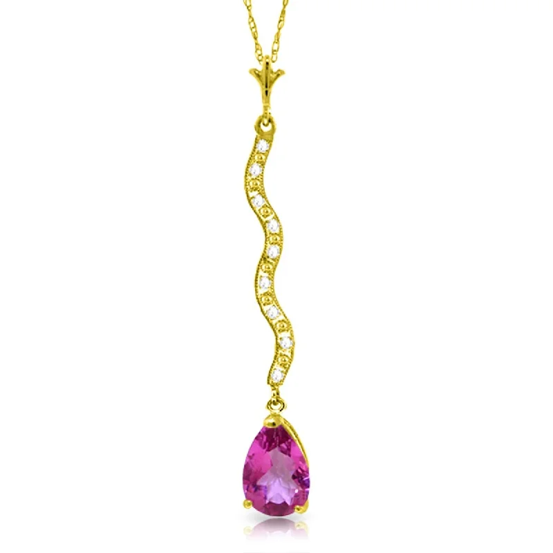 Pure crystal necklaces-1.79 Carat 14K Solid Gold Cry Out Happily Pink Topaz Diamond Necklace