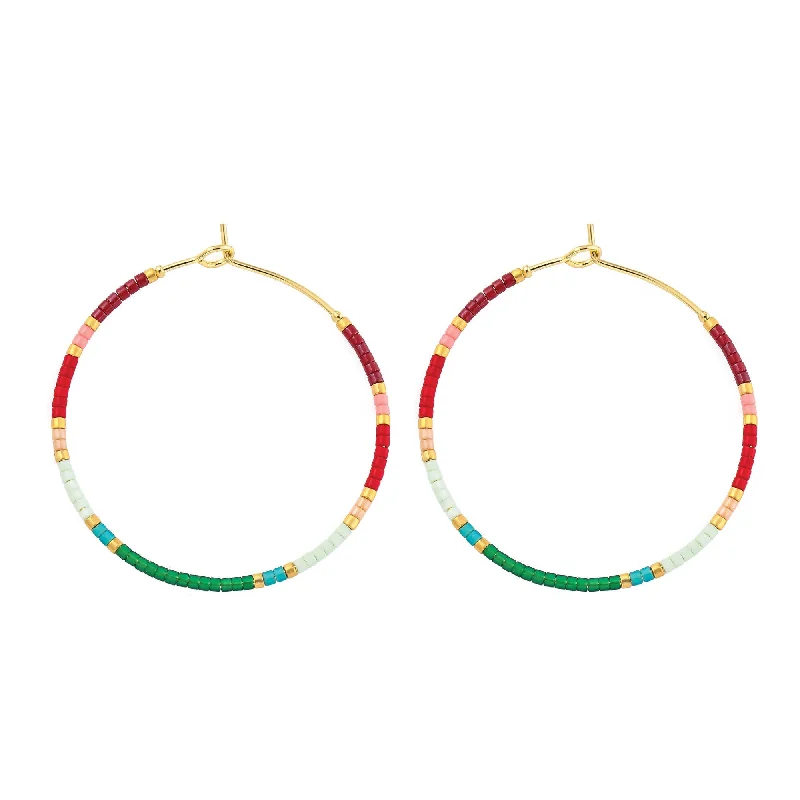 Petal hoop earrings-Miyuki Delica Hoop Earrings Red Green Blush