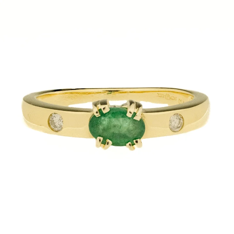 Deco design engagement rings-0.36ct Emerald and Diamond Gemstone Ring in 18K Yellow Gold -Size 7.5