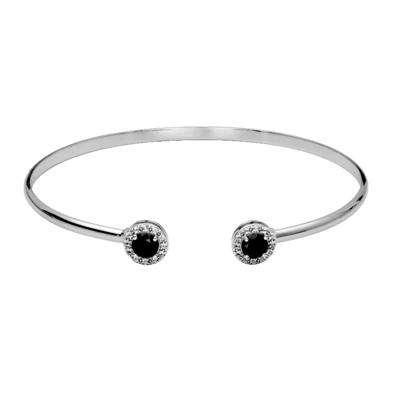 Tide pattern bangles-Silver Birthstone Cuff Bracelet- Black Spinel