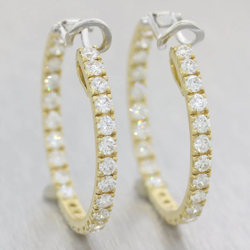 Layered tier earrings-Modern 18k Yellow Gold 7ctw Diamond In & Out Clip-On Hoop Earrings